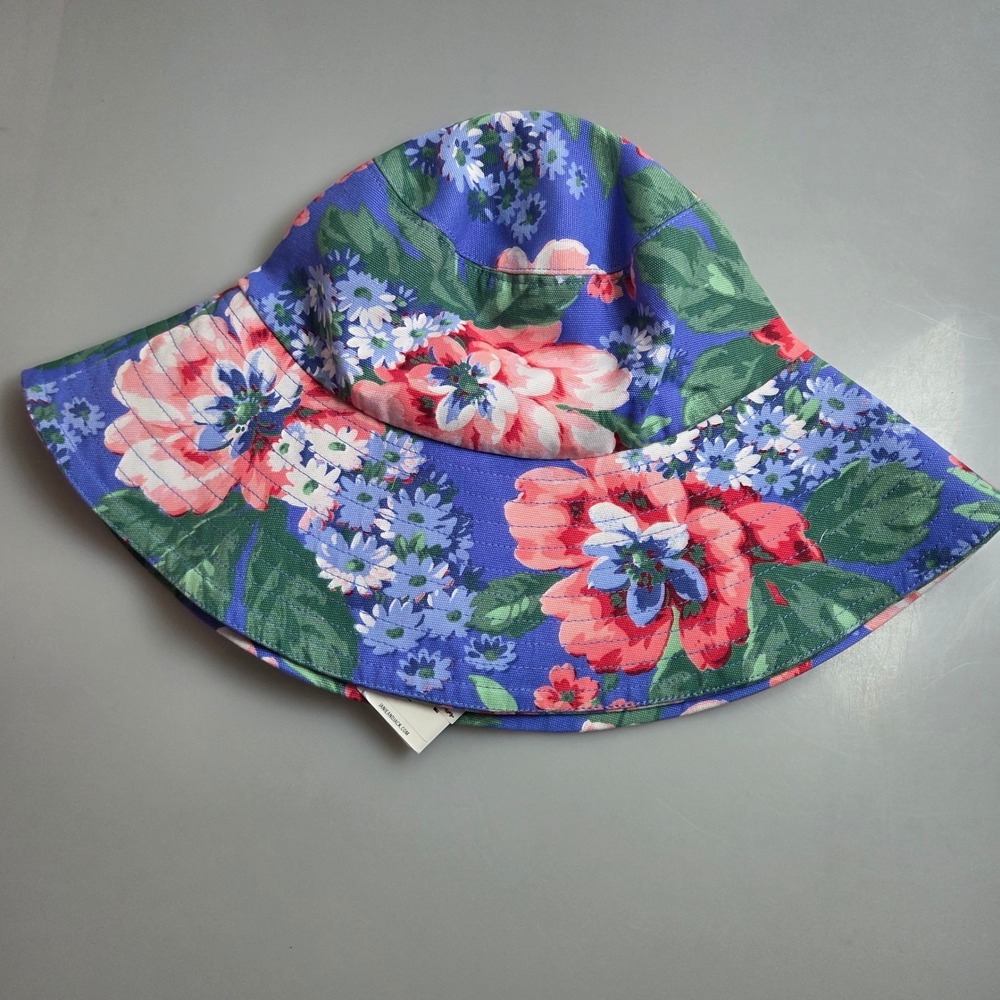 Janie and Jack Girls Blue Floral Bucket Sun Hat Size 6-8